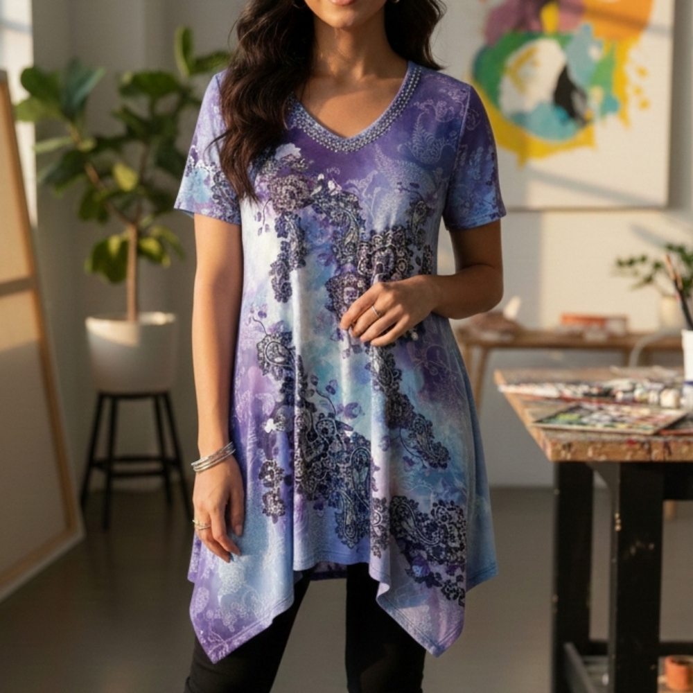 EUC Closet Full XL Purple Embellished V-Neck Tunic Top!